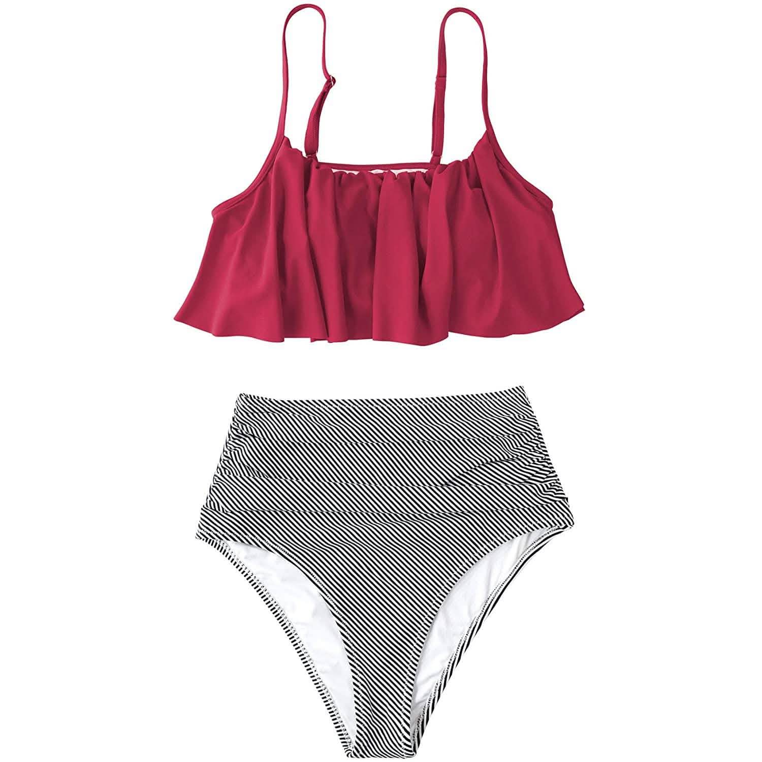 Women's High Waisted Falbala Bikini Set