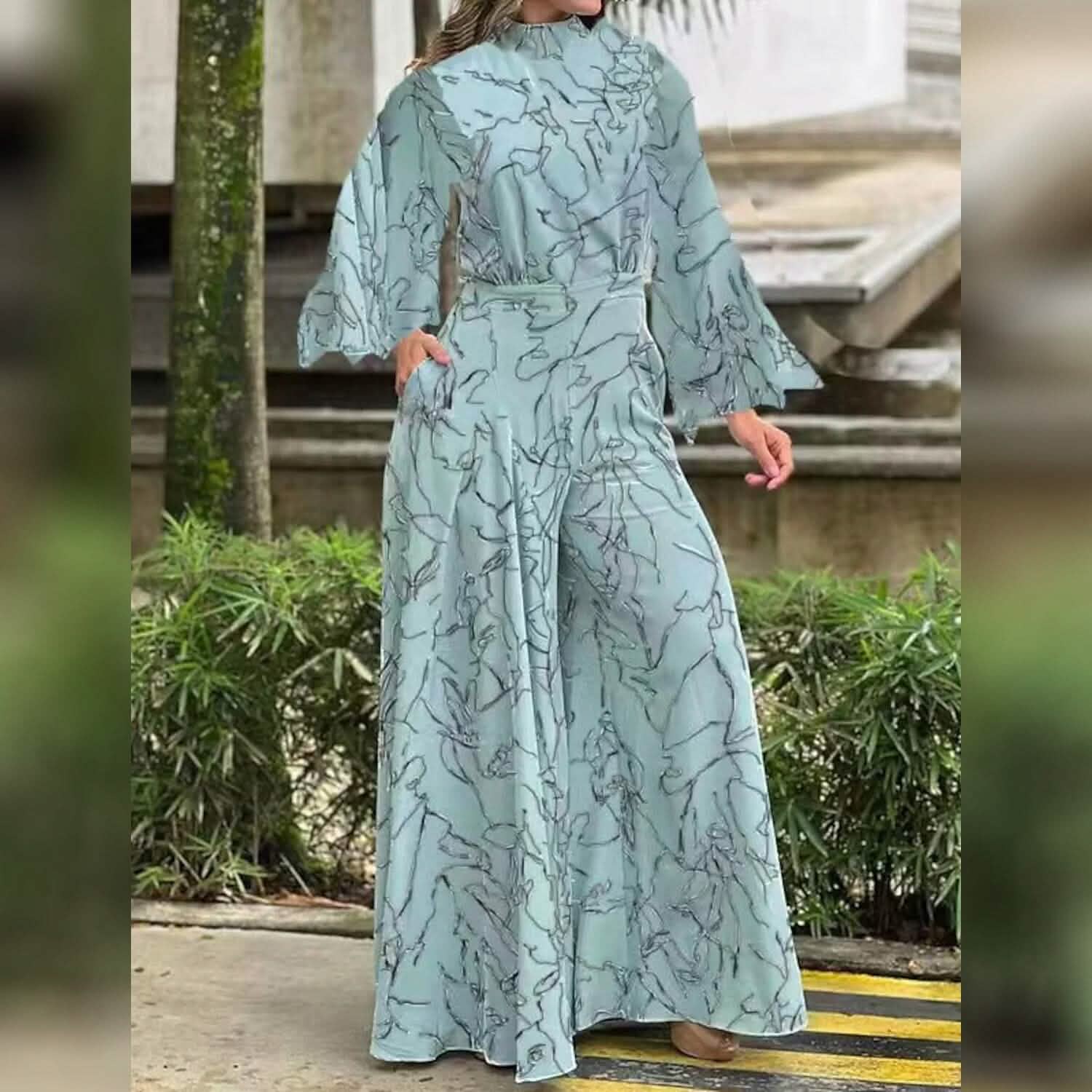 Women's Jumpsuit Pocket Print Floral Stand Collar Streetwear