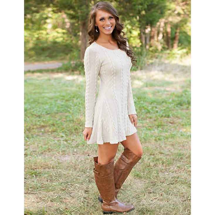 Womens Knitted Crewneck Sweater Dress