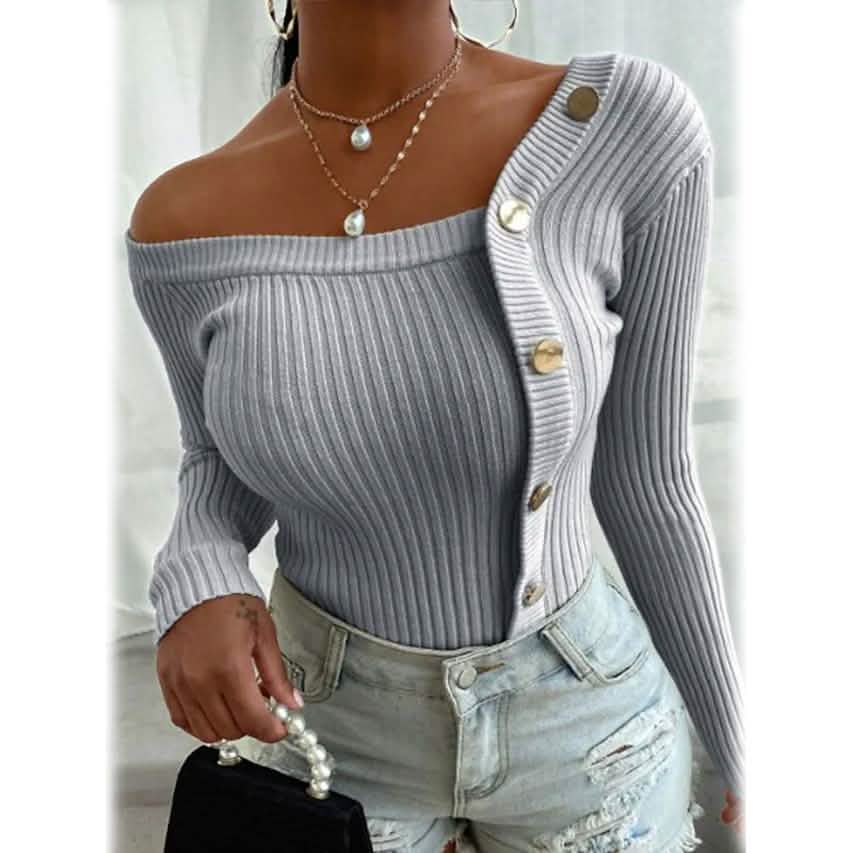 Women's Knitted Solid Color Pullover Sweater