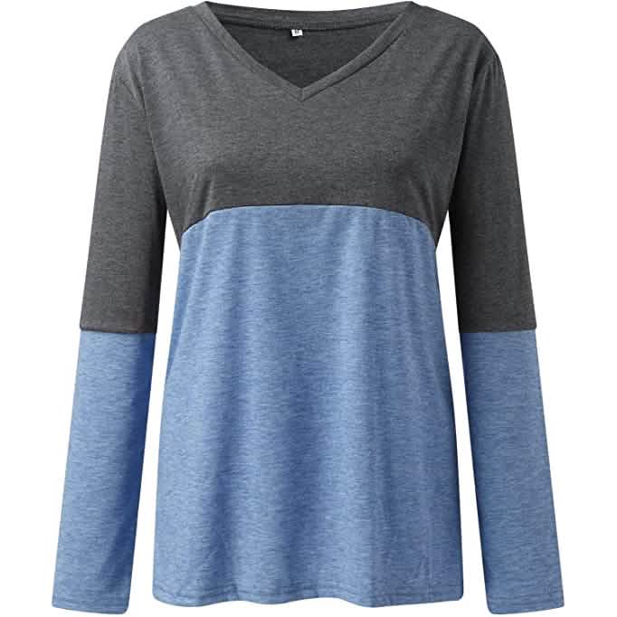Women's Long Sleeve V Neck Loose Basic Shirt