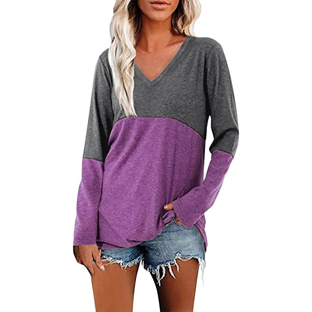 Women's Long Sleeve V Neck Loose Basic Shirt
