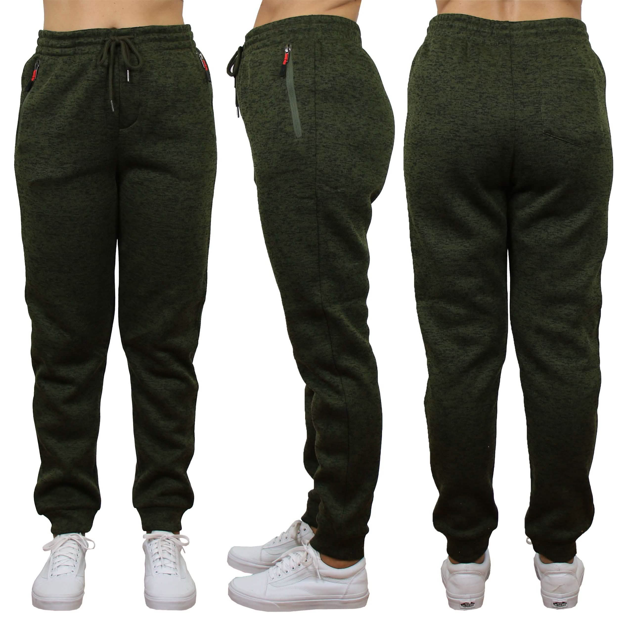 Women's Loose-Fit Marled Fleece Jogger Sweatpants With Zipper Pockets
