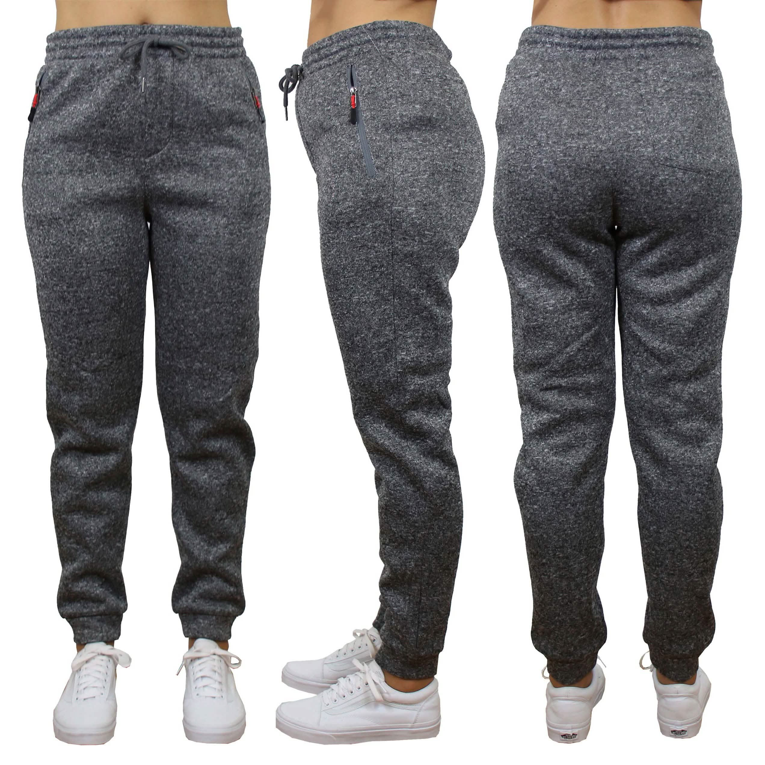 Women's Loose-Fit Marled Fleece Jogger Sweatpants With Zipper Pockets