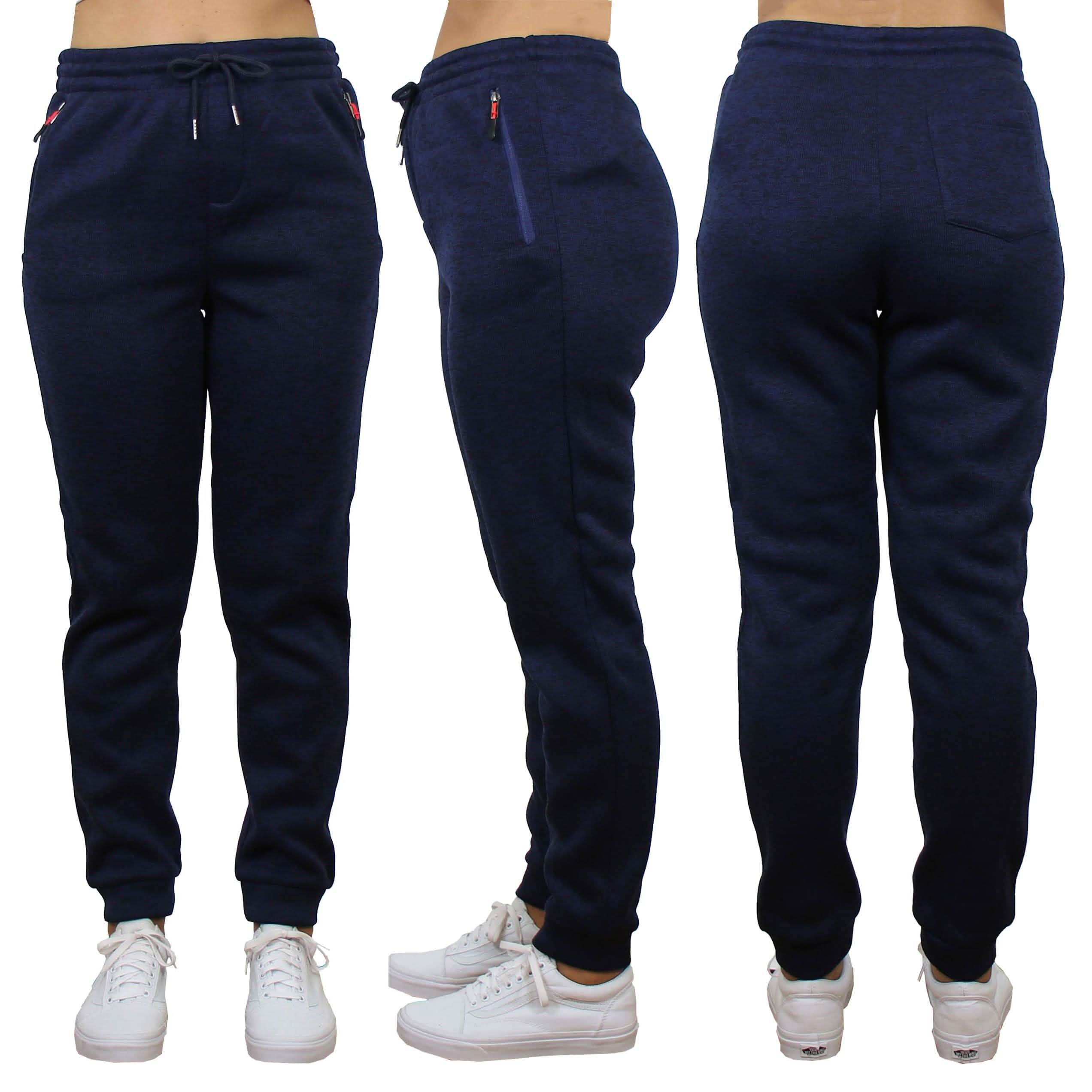 Women's Loose-Fit Marled Fleece Jogger Sweatpants With Zipper Pockets