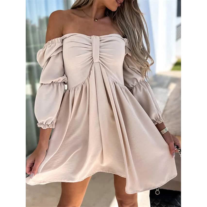 Women's Off Shoulder Casual Puff Sleeve Dress