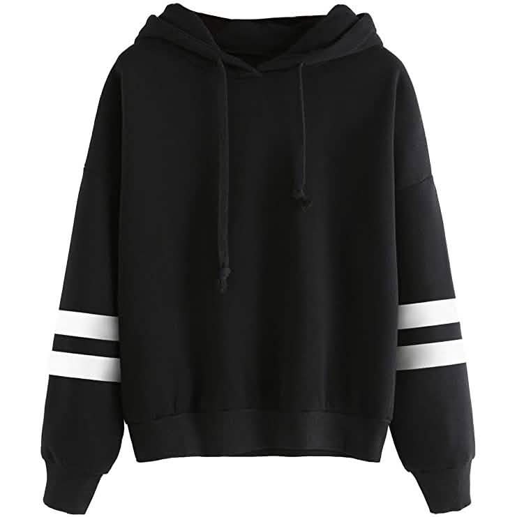 Women's Pullover Fleece Drop Shoulder Striped Hoodie