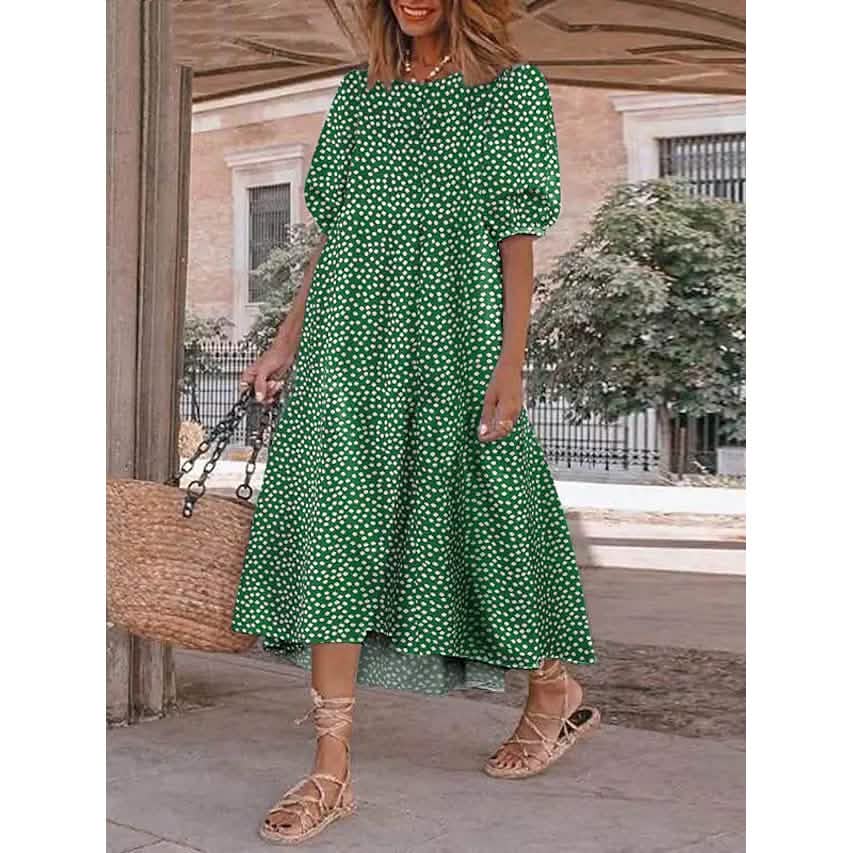 Women's Ruffled Patchwork Print Midi Dress