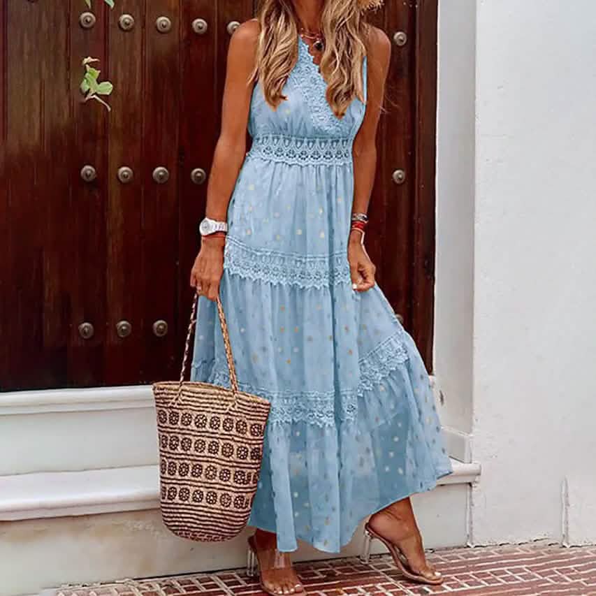 Women's Sleeveless Solid Color Lace Panel Dress