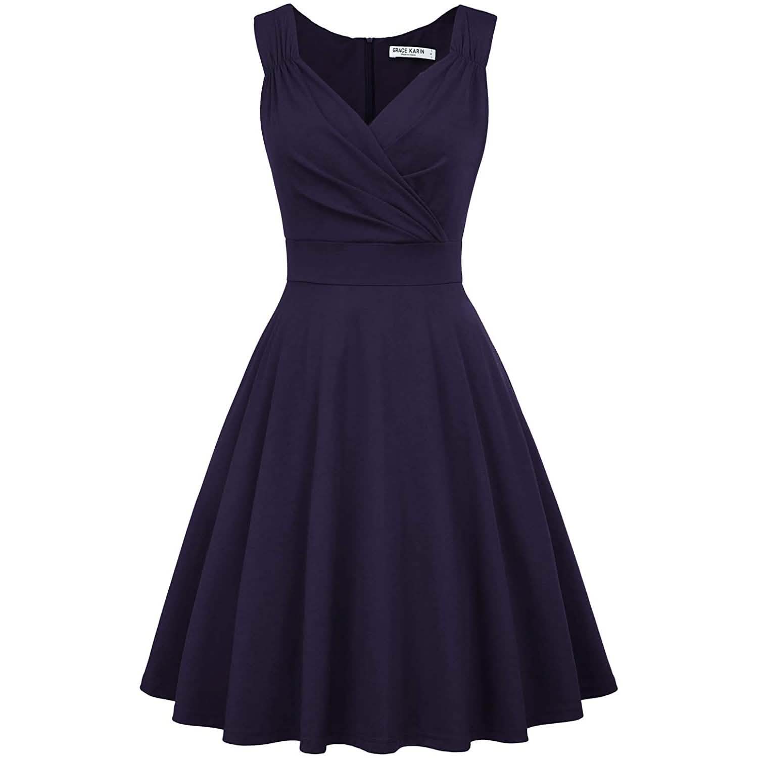 Women's Sleeveless Wrap V-Neck A-line Bridesmaid Cocktail Party Dress