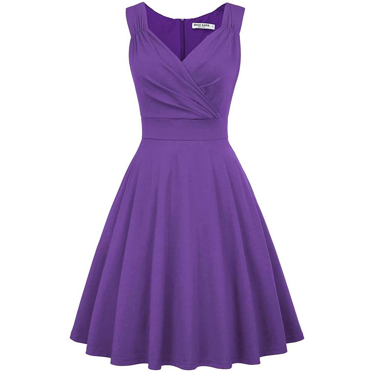 Women's Sleeveless Wrap V-Neck A-line Bridesmaid Cocktail Party Dress