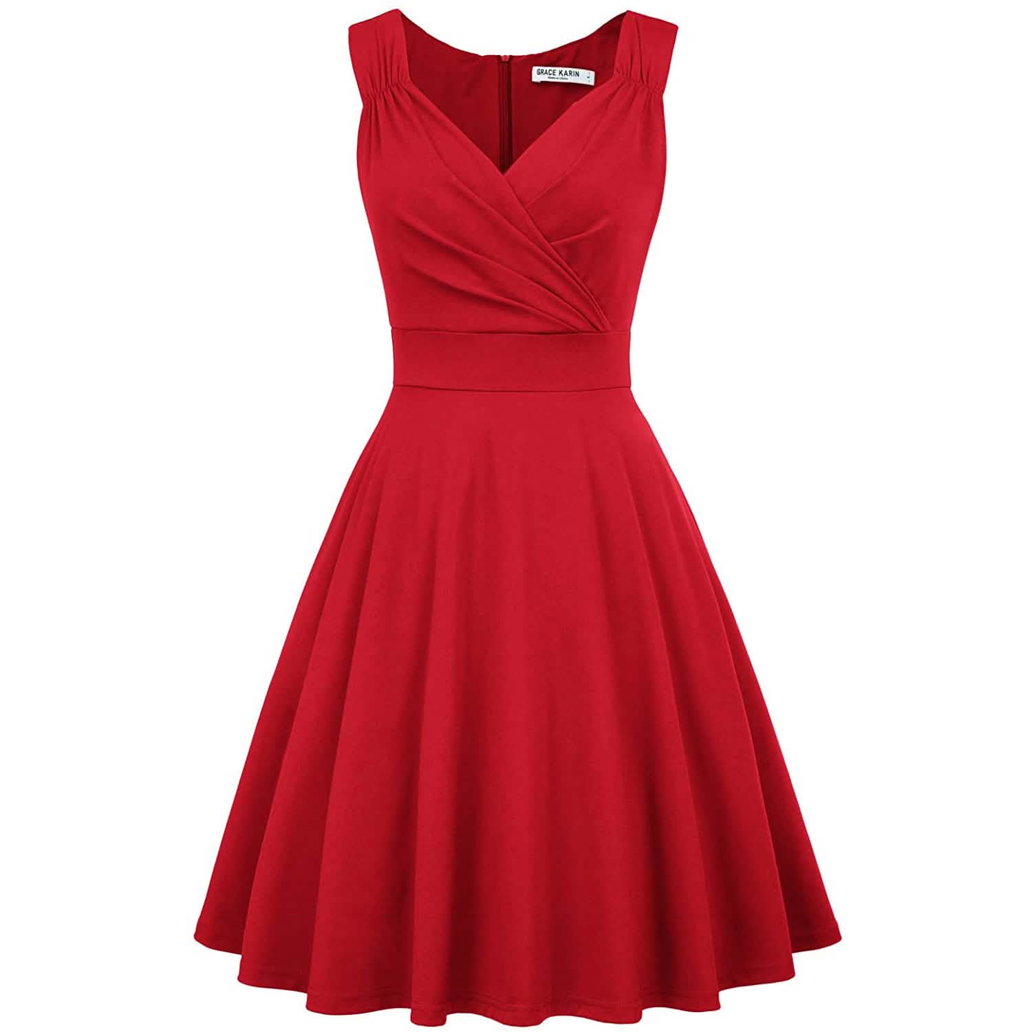 Women's Sleeveless Wrap V-Neck A-line Bridesmaid Cocktail Party Dress