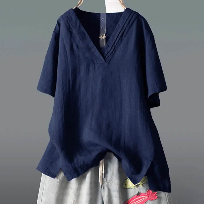 Women's Solid Half Sleeve V Neck Shirt Top