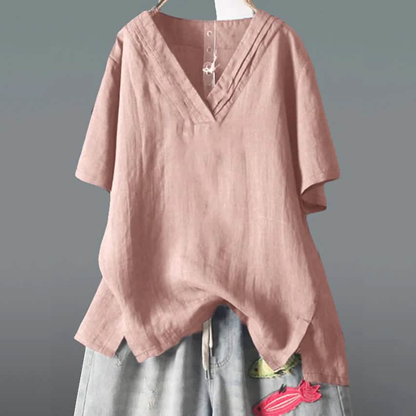 Women's Solid Half Sleeve V Neck Shirt Top