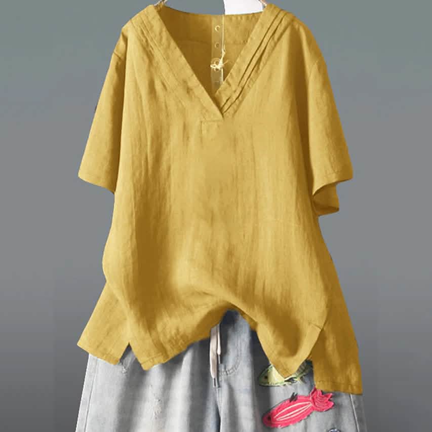 Women's Solid Half Sleeve V Neck Shirt Top