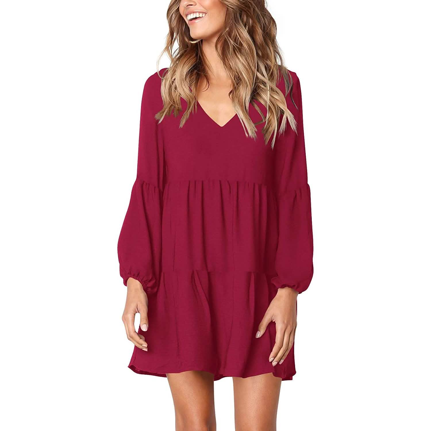 Women's V Neck Casual Loose Dress