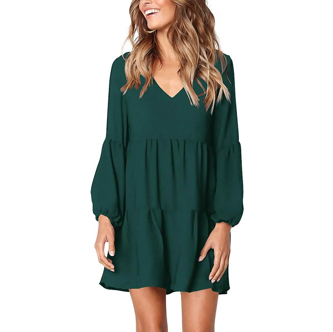 Women's V Neck Casual Loose Dress