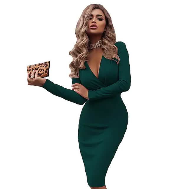 Women's V-Neck Sheath Knee Length Dress
