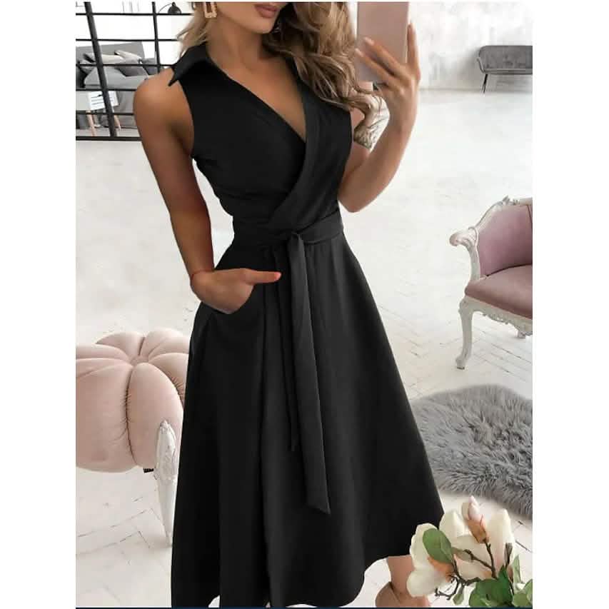 Women's V-Neck Sleeveless Long Dress