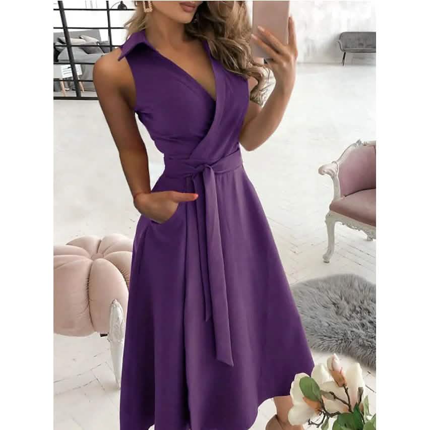 Women's V-Neck Sleeveless Long Dress