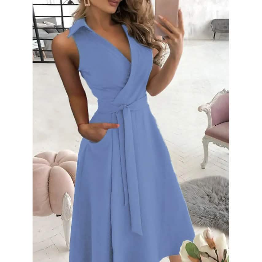 Women's V-Neck Sleeveless Long Dress
