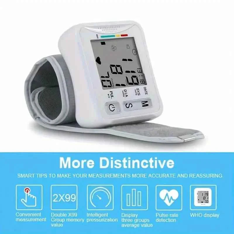 Wrist Blood Pressure Monitor with LCD Display, Adjustable Cuff with Irregular Heartbeat Detection