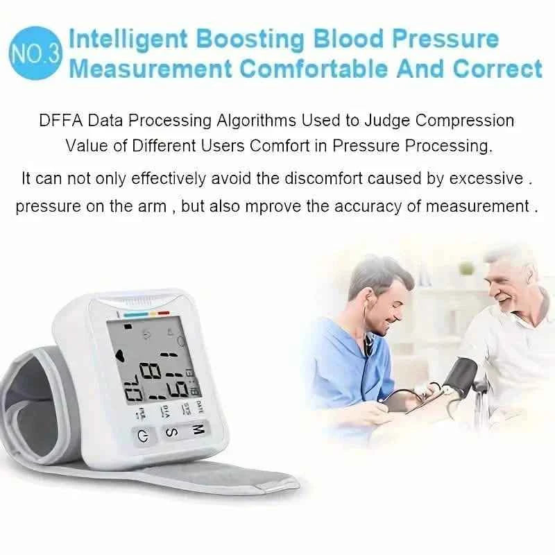 Wrist Blood Pressure Monitor with LCD Display, Adjustable Cuff with Irregular Heartbeat Detection