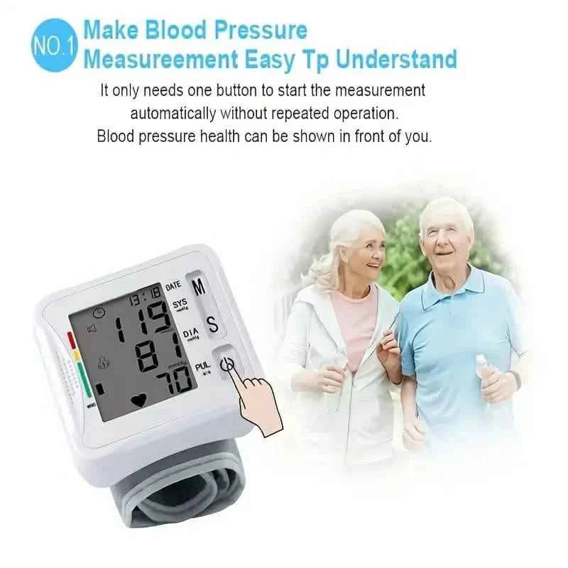 Wrist Blood Pressure Monitor with LCD Display, Adjustable Cuff with Irregular Heartbeat Detection
