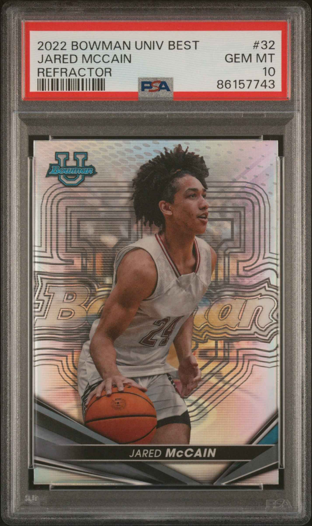 Graded 2022 Topps Bowman University Best Jared McCain #32 Refractor Rookie RC Basketball Card PSA 10 Gem Mint
