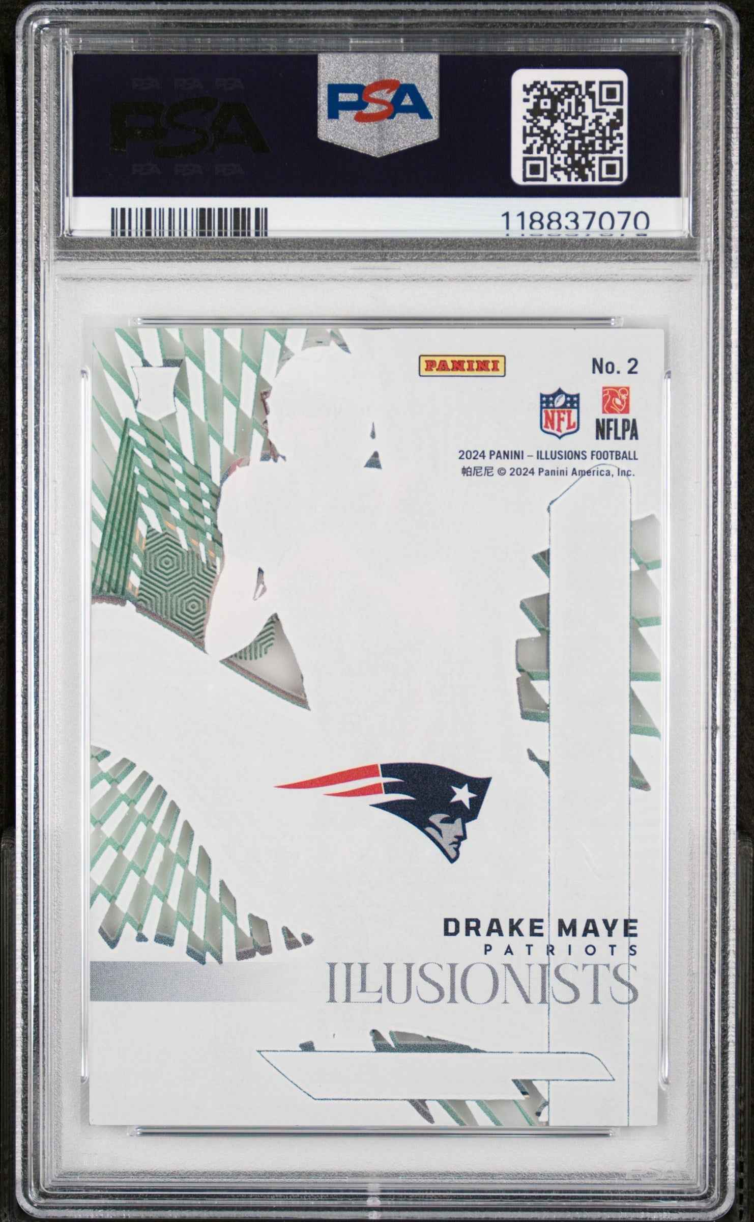 Graded 2024 Panini Illusions Drake Maye #2 Illusionists Emerald Rookie RC Football Card PSA 10 Gem Mint