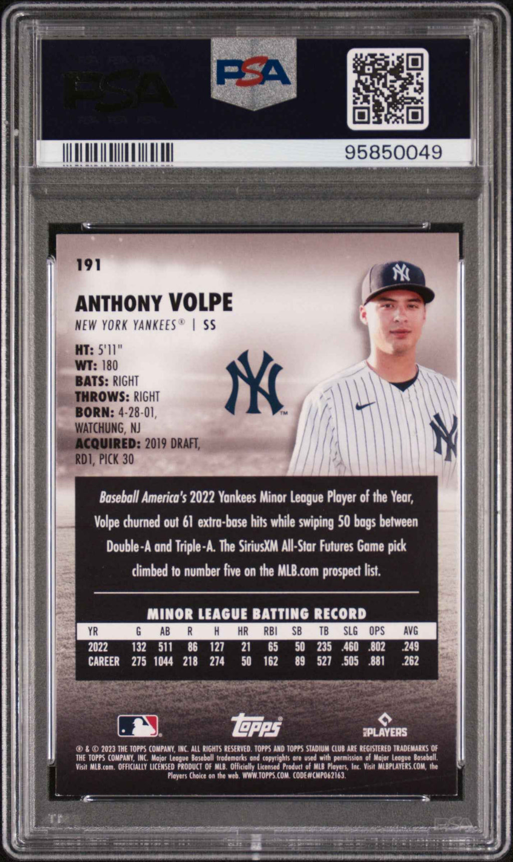 Graded 2023 Topps Stadium Club Anthony Volpe #191 Rookie RC Baseball Card PSA 8 Near Mint