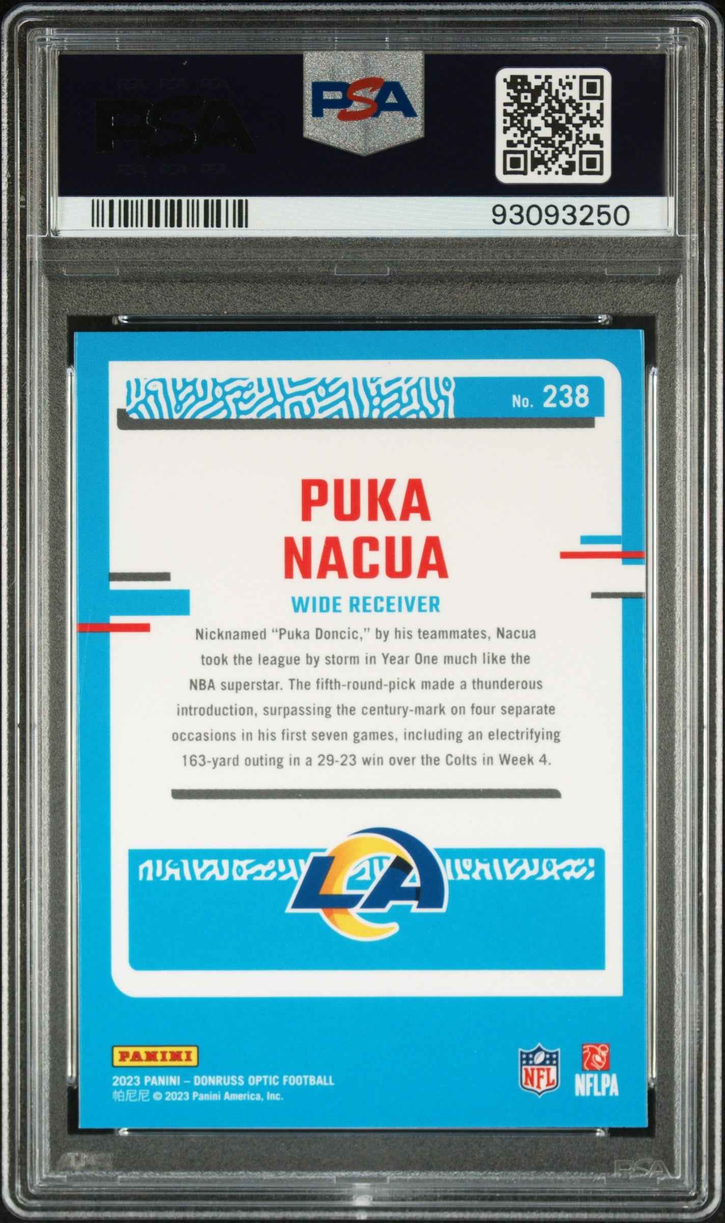 Graded 2023 Panini Donruss Optic Puka Nacua #238 Rookie RC Football Card PSA 10 Gem Mint