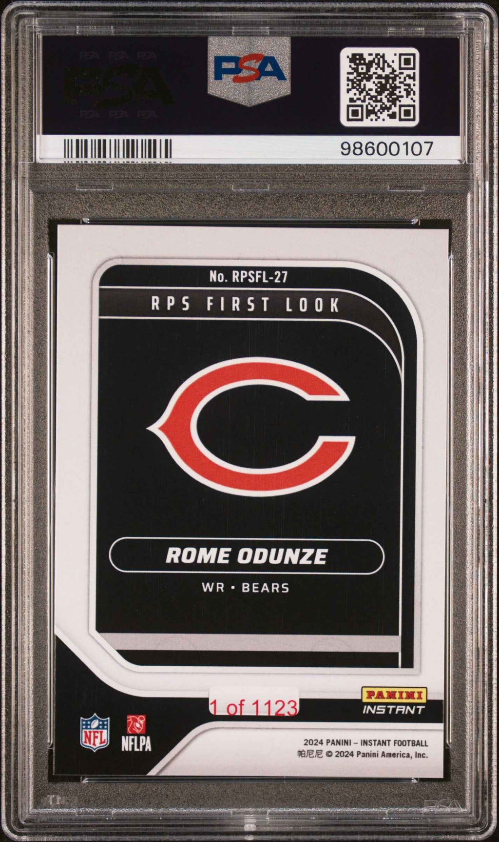 Graded 2024 Panini Instant NFL Rome Odunze #RPSFL27 RPS First Look Rookie RC Football Card PSA 9 Mint