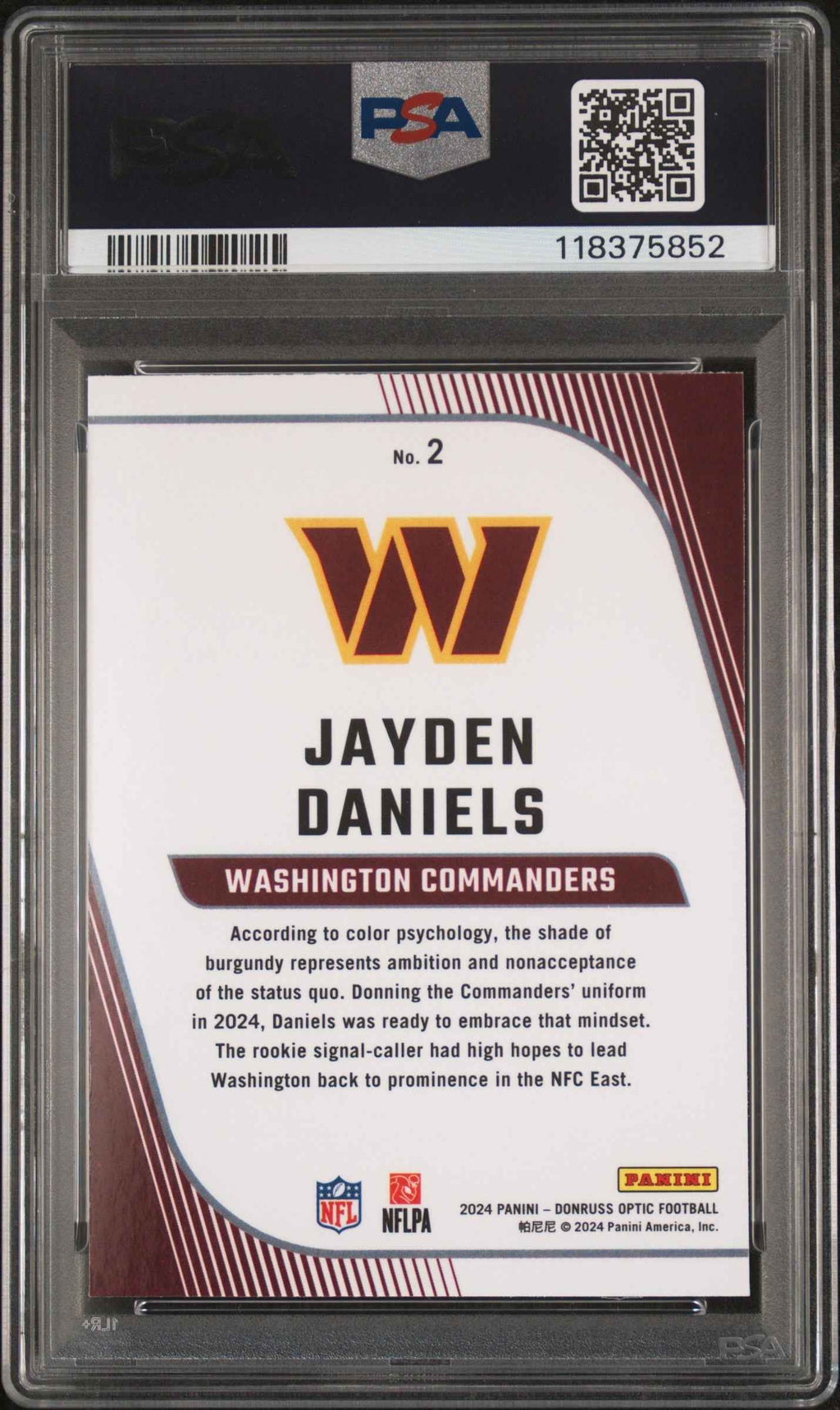Graded 2024 Panini Donruss Optic Jayden Daniels #2 Primary Colors Rookie RC Football Card PSA 10 Gem Mint