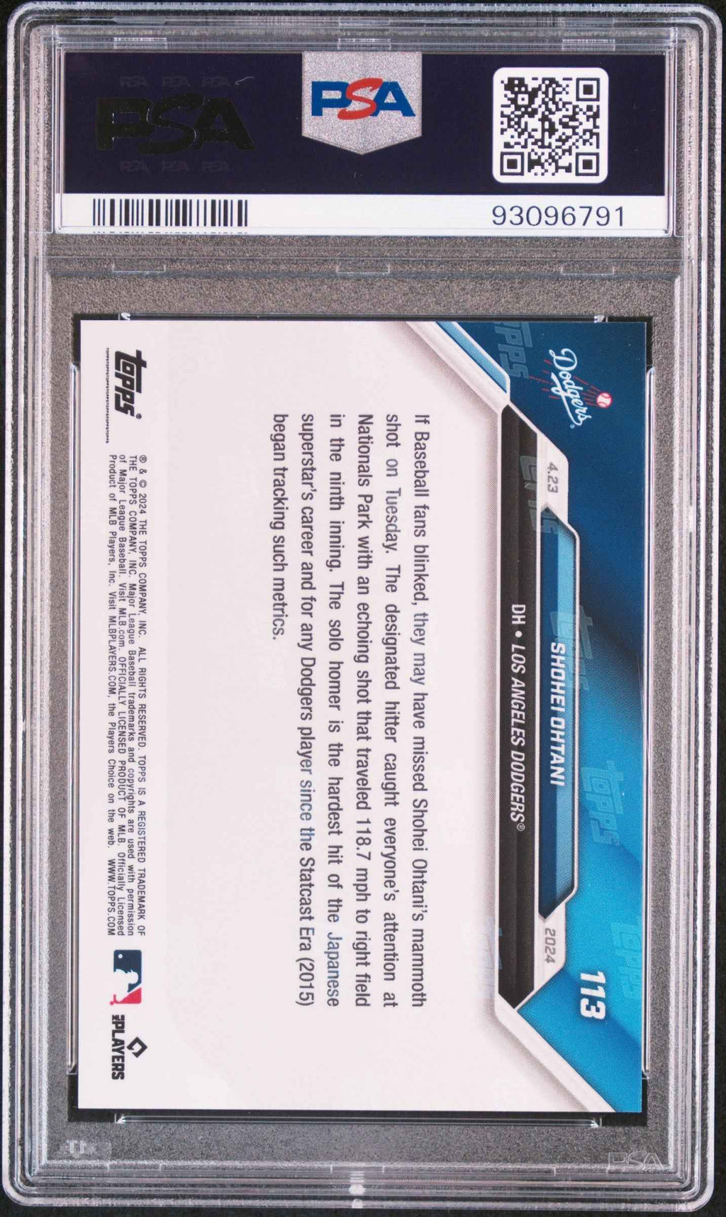 Graded 2024 Topps Now Shohei Ohtani #113 Baseball Card PSA 10 Gem Mint