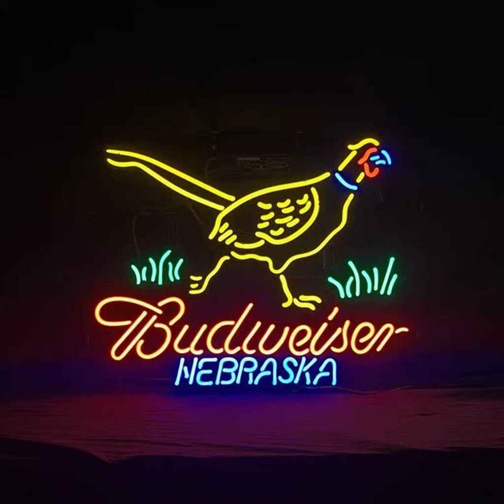 Yellow Pheasant Hunter Budweiser Nebraska Neon Sign Light