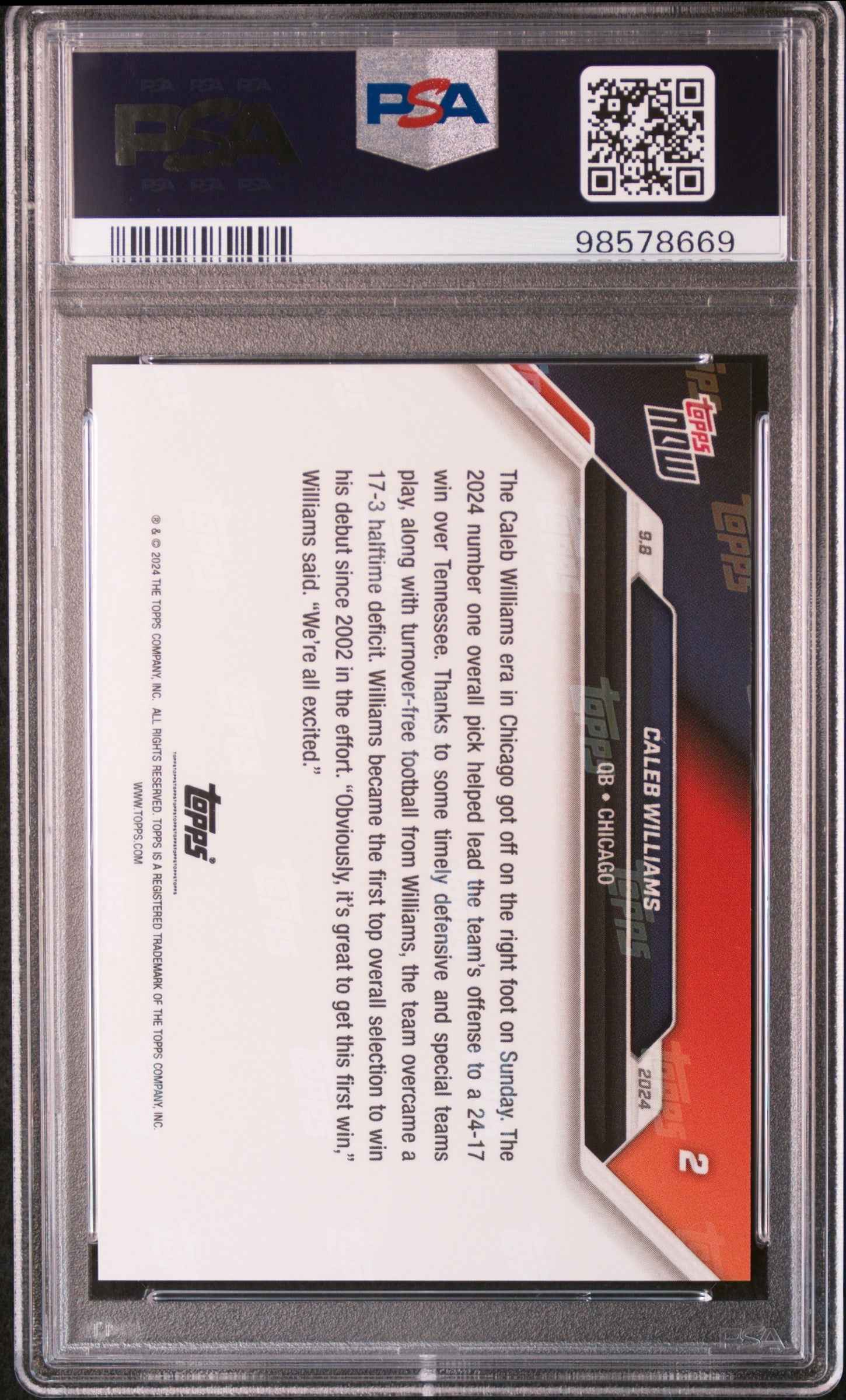 Graded 2024 Topps Now Caleb Williams #2 Rookie RC Football Card PSA 10 Gem Mint
