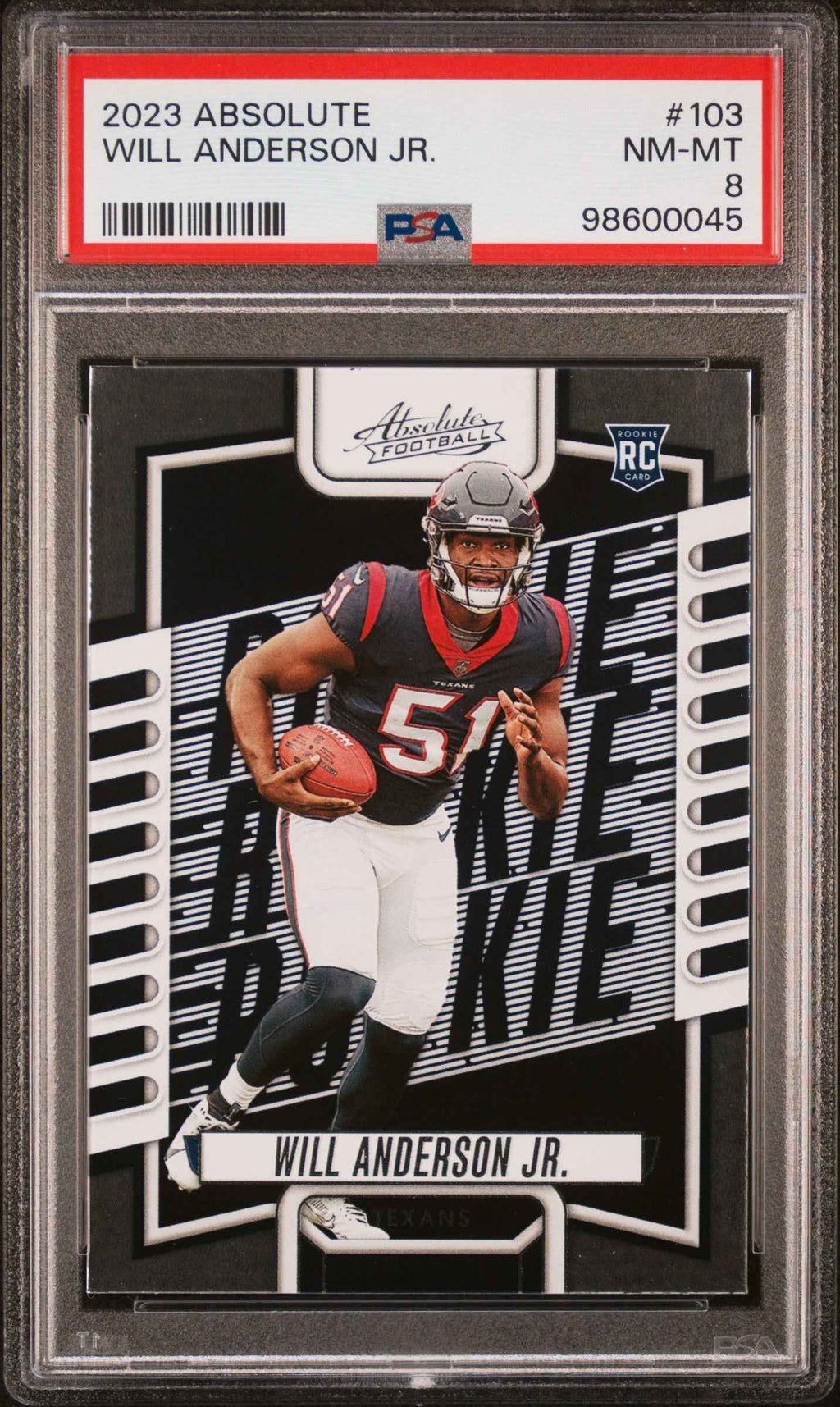 Graded 2023 Panini Absolute Will Anderson #103 Rookie RC Football Card PSA 8 Near Mint