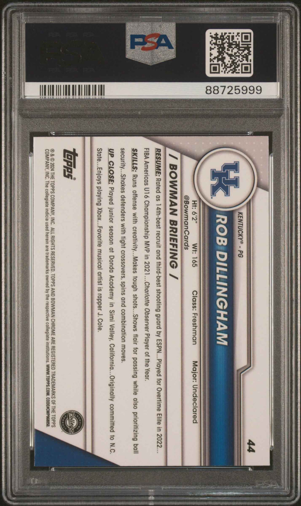 Graded 2023 Topps Bowman U Chrome Rob Dillingham #44 Rookie RC Basketball Card PSA 10 Gem Mint