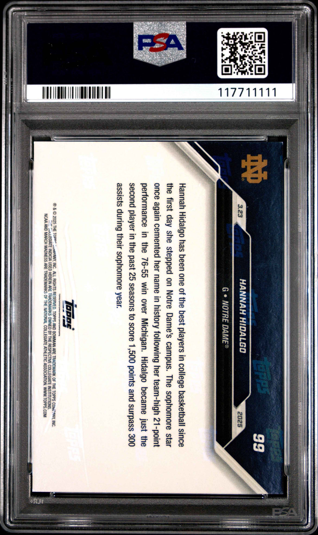 Graded 2024 Topps Bowman U Now Hannah Hidalgo #99 Blue March Madness /49 Rookie RC Basketball Card PSA 10 Gem Mint