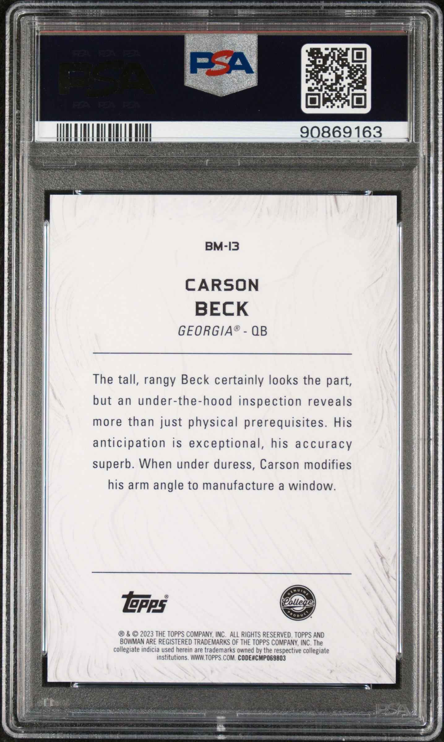 Graded 2023 Topps Bowman U Best Carson Beck #BM13 Masterpieces Geometric Rookie RC Football Card PSA 10 Gem Mint
