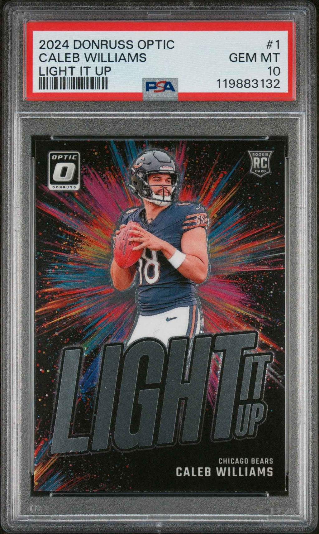 Graded 2024 Panini Donruss Optic Caleb Williams #1 Light It Up Rookie RC Football Card PSA 10 Gem Mint