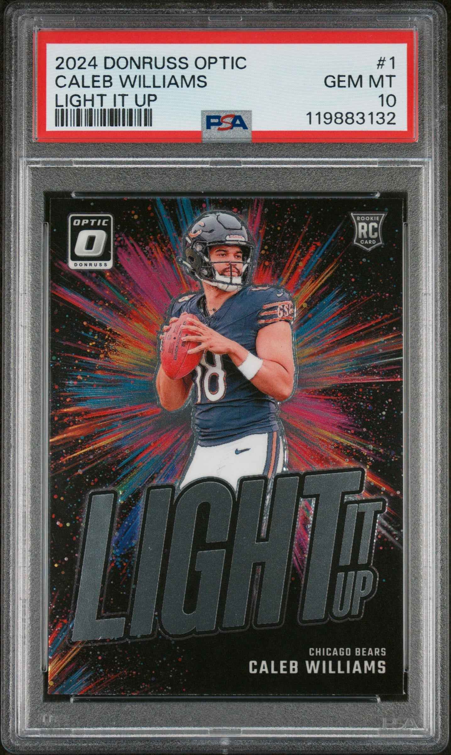 Graded 2024 Panini Donruss Optic Caleb Williams #1 Light It Up Rookie RC Football Card PSA 10 Gem Mint
