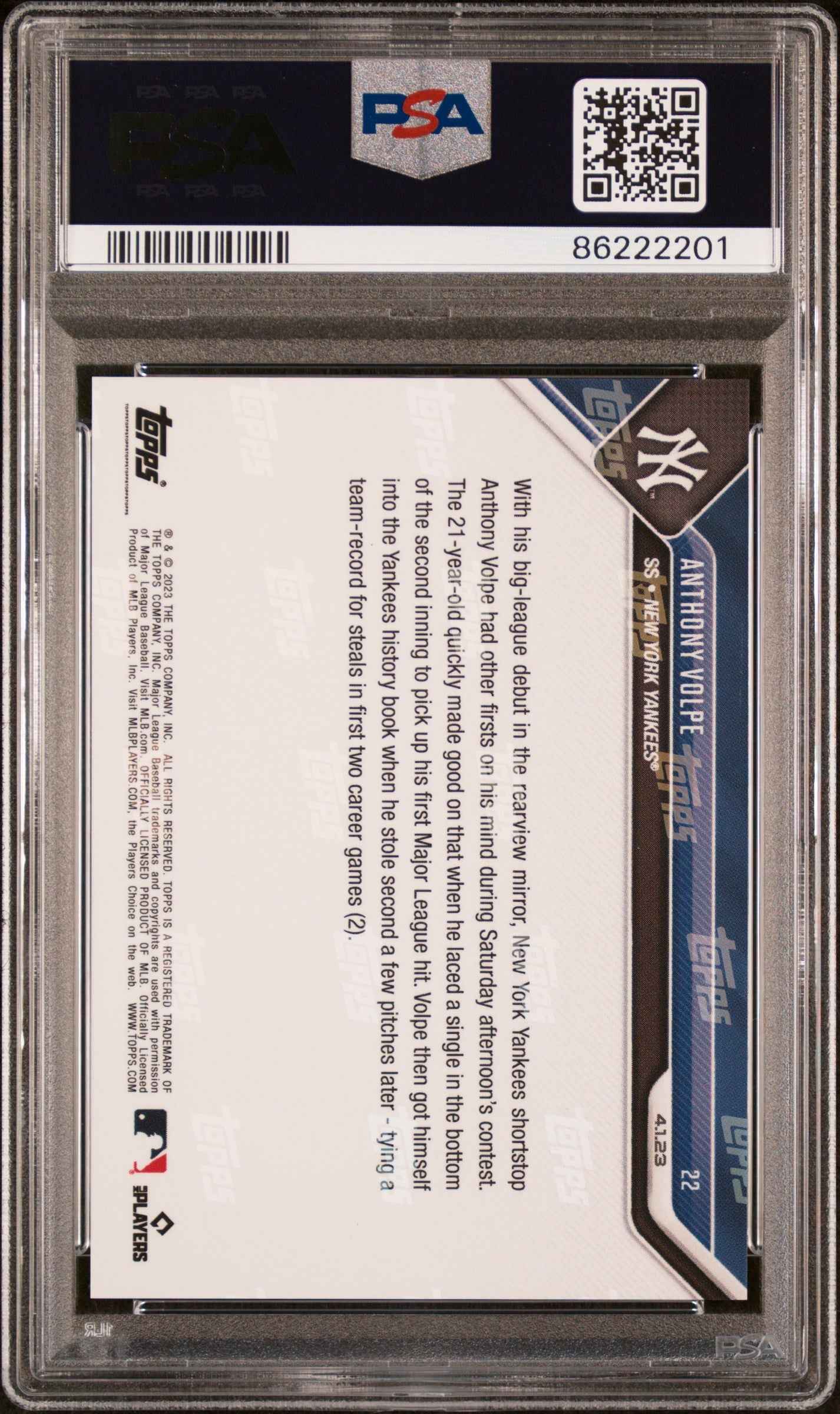 Graded 2023 Topps Now Anthony Volpe #22 Rookie RC Baseball Card PSA 10 Gem Mint