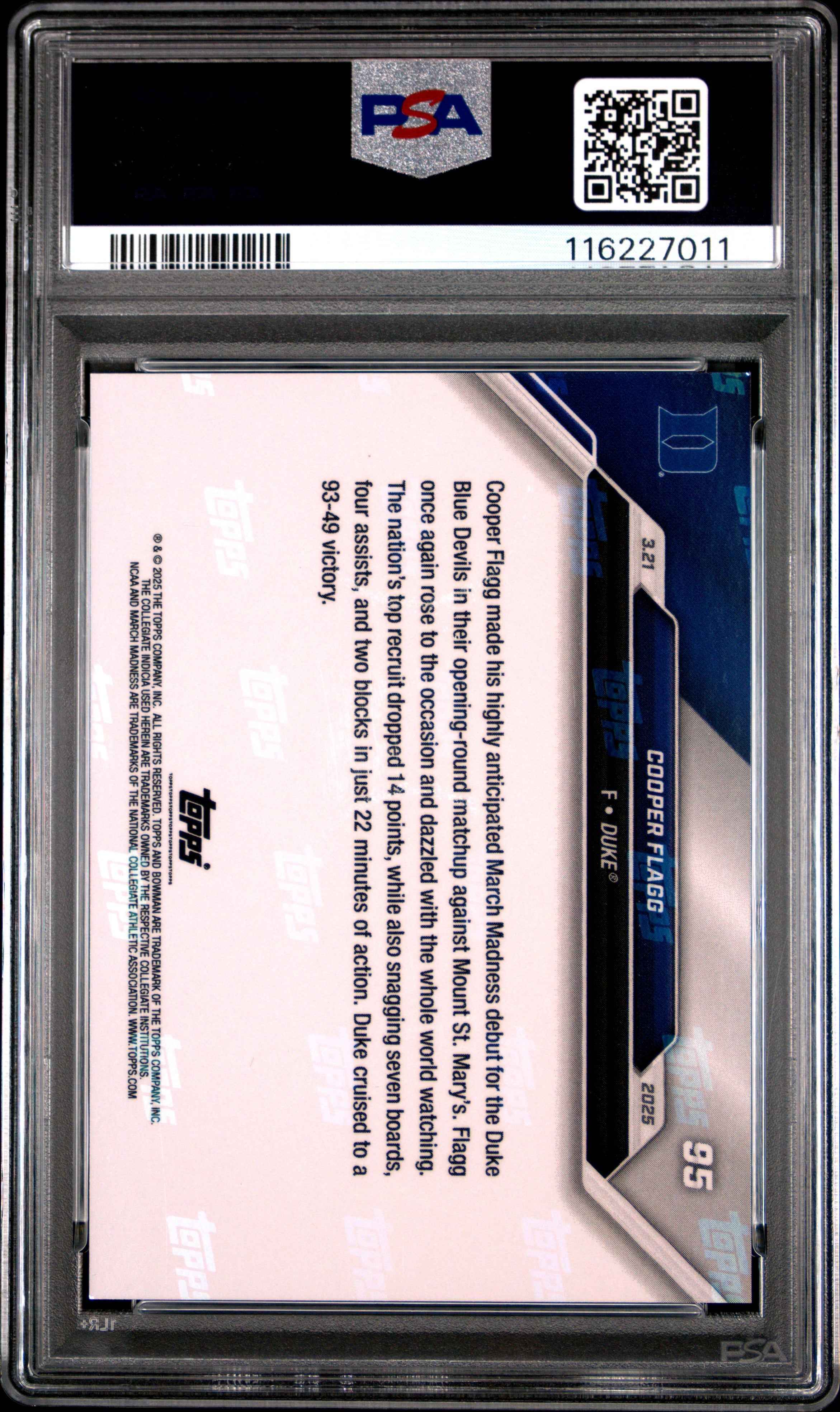 Graded 2024 Topps Bowman U Now Cooper Flagg #95 Rookie RC Basketball Card PSA 9 Mint