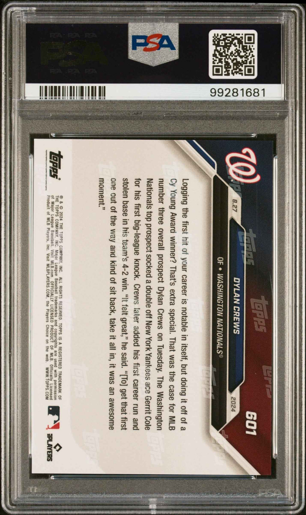 Graded 2024 Topps Now Dylan Crews #601 Rookie RC Baseball Card PSA 9 Mint